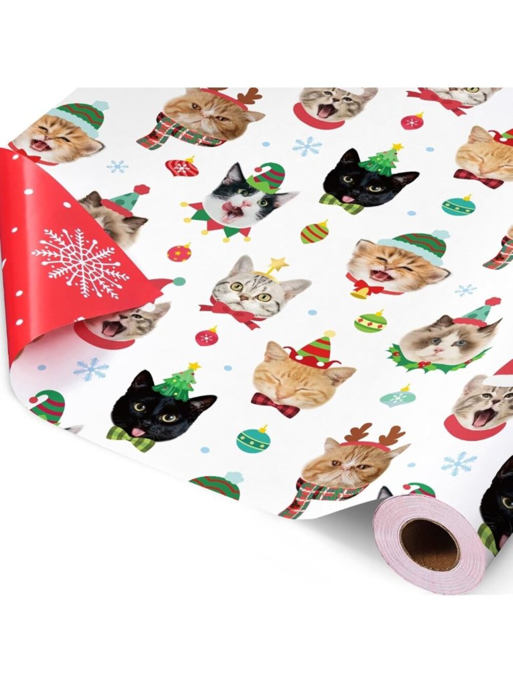 Funny Cat Christmas Wrapping Paper 17"x33' - Festive Holiday Gift Wrap for Pets